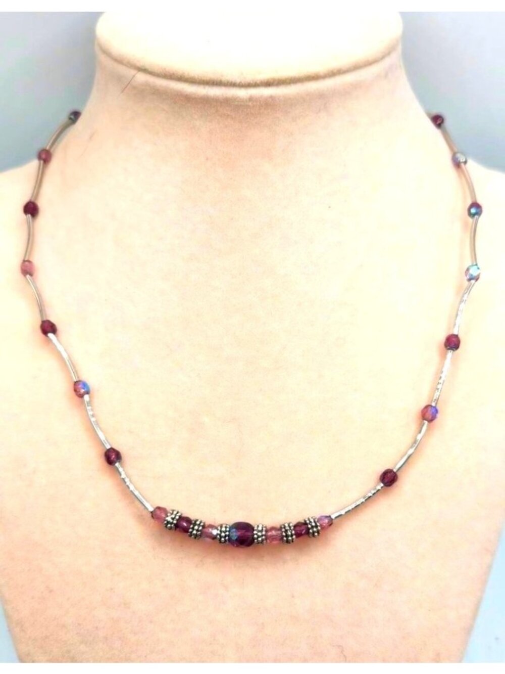 Lia  Sophia Beaded Adjustable Necklace - Pinks, Purples Silver